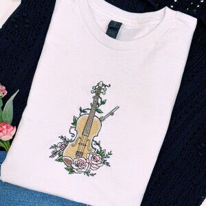 Violin & Roses Embroidered Shirt